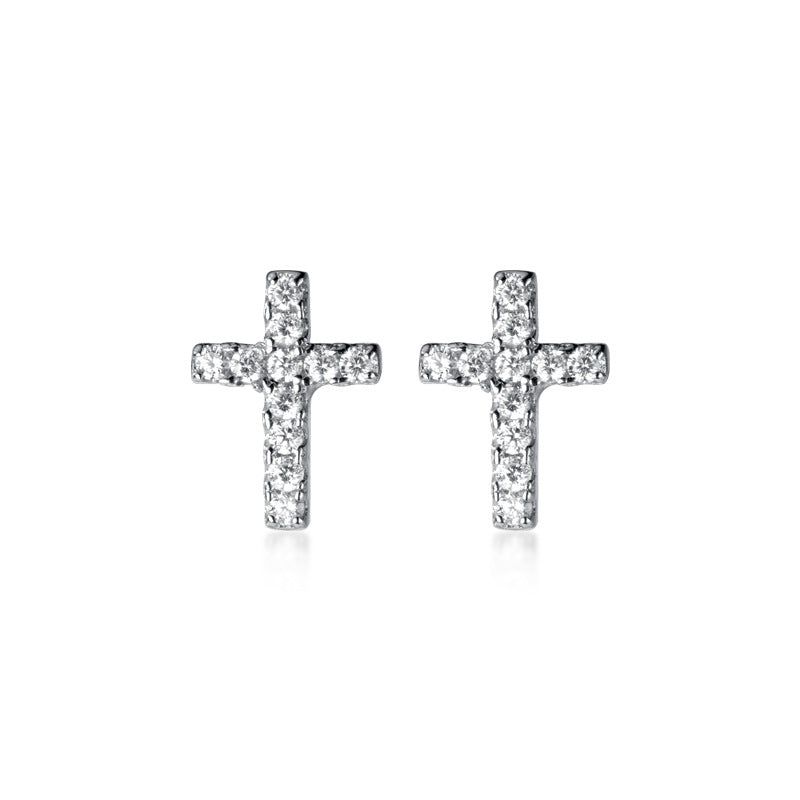 Pendientes cruz con circonitas 'Tiny'. Plata de ley 925 - Sophie & Loheme